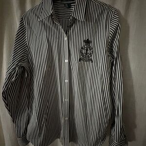 Ralph Lauren  woman Black & White Vertical Stripe Button-Down Shirt